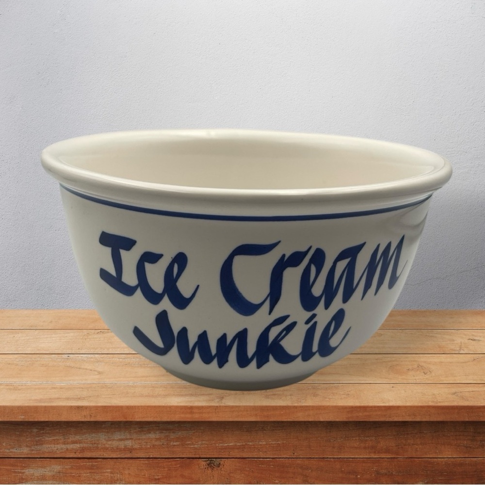 Clay Design Large "Ice Cream Junkie" Bowl White and Navy